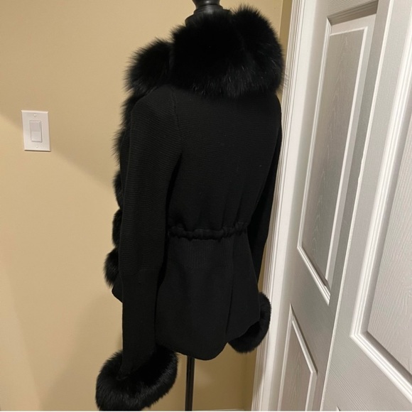 Real fox fur cardigan genuine fur collar trench coat parka jacket wool cape blaz - Picture 5 of 12